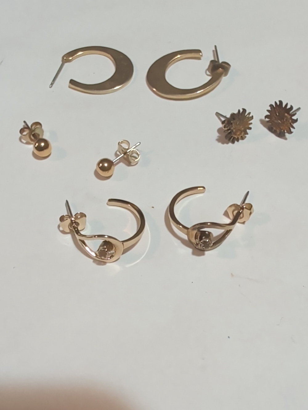 Gold Tone Mixed Stud and Hoop Earring Set